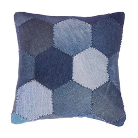 Sass & Belle Denim Hexagon Patchwork Cushion Cover