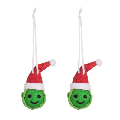 Sass & Belle Festive Brussel Sprout Felt Hanging Decoration - Set of 2