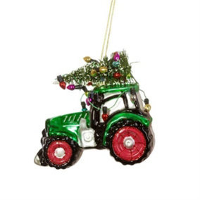 Sass & Belle Festive Tractor Shaped Bauble Green