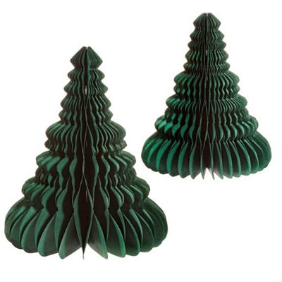 Sass & Belle Forest Green Honeycomb Tree Standing Decoration - Set of 2