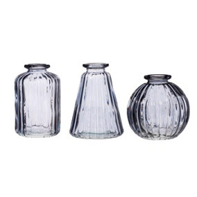 Sass & Belle Glass Bud Vases, Grey - 3 Pack