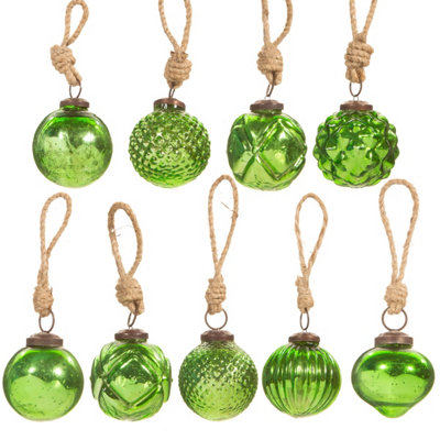 Sass & Belle Green Crackle Glass Mini Bauble - Set Of 9 Price Comparisons | Compare The Build