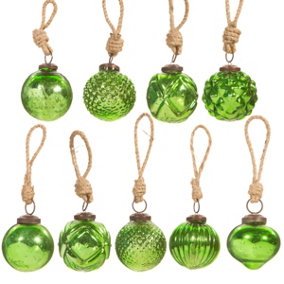 Sass & Belle Green Crackle Glass Mini Bauble - Set Of 9