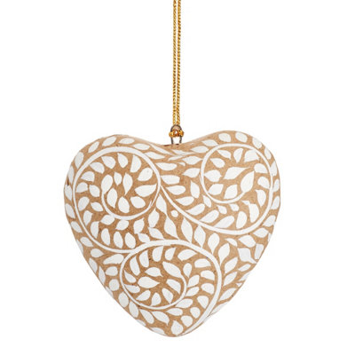 Sass & Belle Kraft Paper Leaf Pattern Heart Papier Mache Decoration