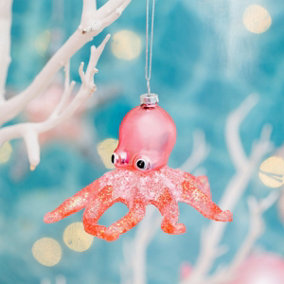 Sass & Belle Pink Glitter Octopus Shaped Bauble