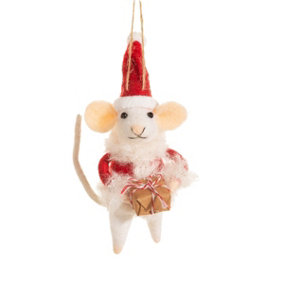 Sass & Belle Santa Mouse With Present Felt Decoration