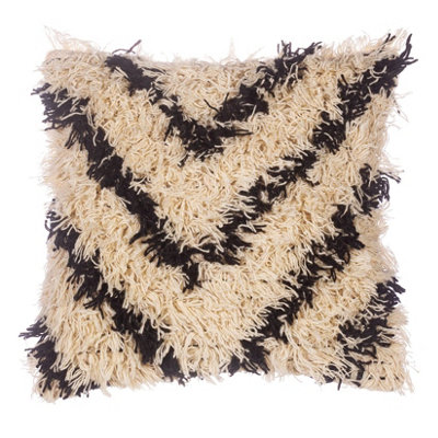 Sass & Belle Shaggy Black And White Cushion Cover