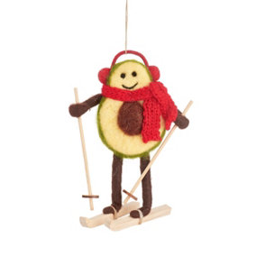 Sass & Belle Skiing Avocado Felt Decoration