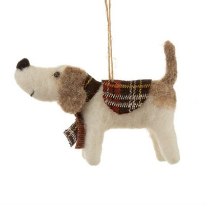 Sass & Belle Tartan Dog Hanging Felt Decoration