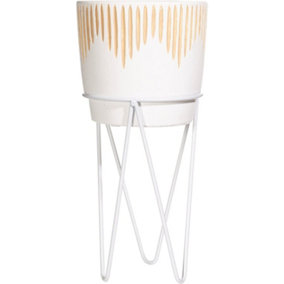 Sass & Belle White Sgrafitto Planter With Wire Stand