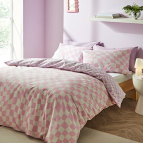 Sassy B Bedding Checkerboard Wave Reversible Duvet Cover Set with Pillowcases Pink