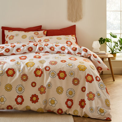 Sassy B Bedding Groovy Floral Reversible Duvet Cover Set with Pillowcases Natural