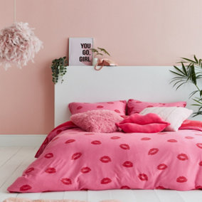 Sassy B Bedding Pouting Lips Jersey Double Duvet Cover Set with Pillowcases Pink