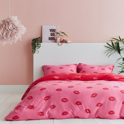 Sassy B Bedding Pouting Lips Jersey Duvet Cover Set with Pillowcases Pink