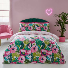 Sassy B Bedding Tropical Flamingo Stripe King Duvet Cover Set with Pillowcases Pink