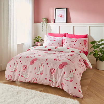 Sassy B Cowgirl Boot Reversible Duvet Cover Set with Pillowcases Pink