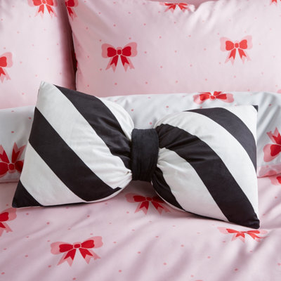 Sassy B Dotty Bows 48x30cm 3D Shaped Cushion Black and White