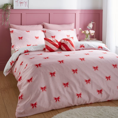 Sassy B Dotty Bows Soft Microfibre Reversible Duvet Cover Set with Pillowcase Pink