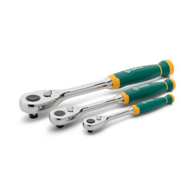 Sata 3Pc Ratchet Set 72T Teardrop Comfort Grip 1/4, 3/8, 1/2 | DIY at B&Q