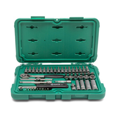 Sata 52Pc 1/4 Drive 6 Point Metric Socket Set Ratchet With Quick Release