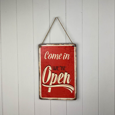 Satchville Red Metal Open Close Sign With Rope Hanger