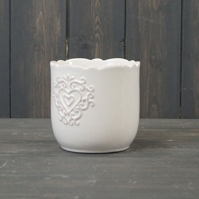 Satchville White Ceramic Pot Heart Design
