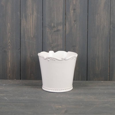 Satchville White Pot With Decorative Rim
