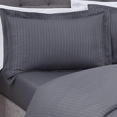 Sateen Stripe Complete Duvet Cover Pillowcase Fitted Sheet Bedding Set Charcoal Super King