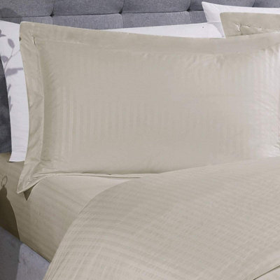 Sateen Stripe Complete Duvet Cover Pillowcase Fitted Sheet Bedding Set Natural King Size