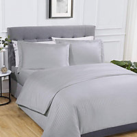 Sateen Stripe Complete Duvet Cover Pillowcase Fitted Sheet Bedding Set Silver Single