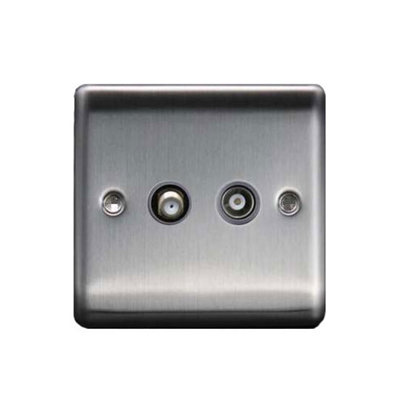 Satellite Socket + Coaxial Socket Brushed Chrome, Grey Insert, 10