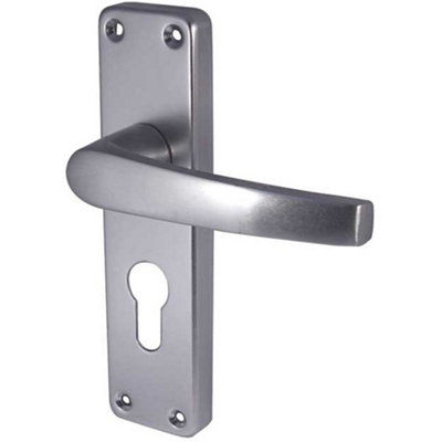 Satin Anodised Aluminium Contract Door Handle with Euro Profile Lockplate - Interior Lever on Backplate