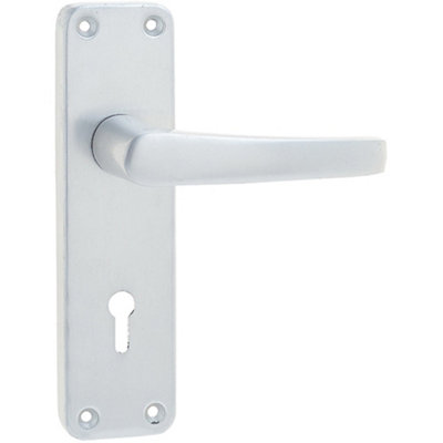 Satin Anodised Aluminium Contract Door Handle with Lockplate - Interior Lever on Backplate