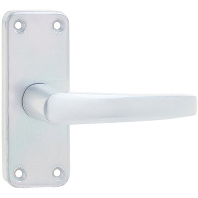 Satin Anodised Aluminium Contract Door Handle with Short Latchplate - Interior Lever on Backplate