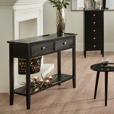 Satin Black Wood 2 Drawer Console Table