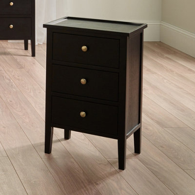 Satin Black Wood 3 Drawer Bedside Unit