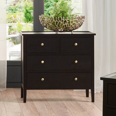 Satin Black Wood 4 Drawer Unit