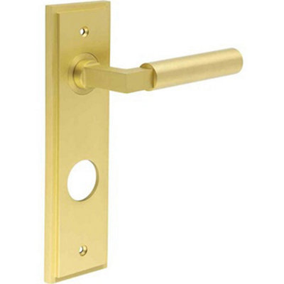 Satin Brass Bathroom Door Handle with Stylish Backplate - Solid Brass Interior Lever