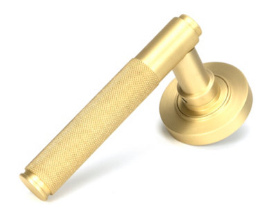 Satin Brass Brompton Lever on Rose Set (Plain) - Unsprung