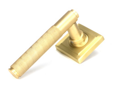 Satin Brass Brompton Lever on Rose Set (Square)