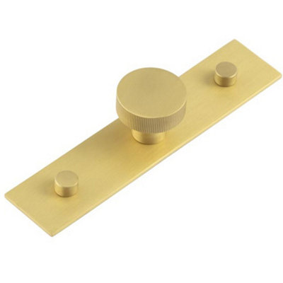 Satin Brass Cupboard Knob with Backplate - 30mm Knurling Design - Kitchen Cabinet Knob