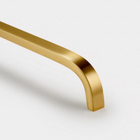 Satin Brass Curved Cabinet D Bar Handle - Solid Brass - Hole Centre 128mm - SE Home