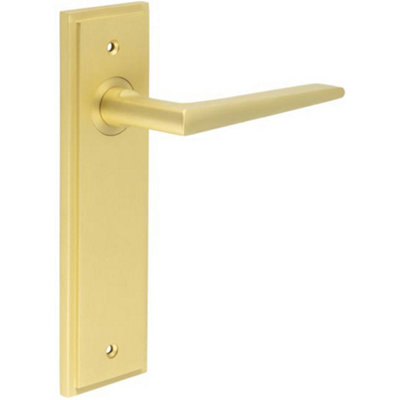 Satin Brass Door Handle Latch Backplate - Elegant and Durable Design - Solid Brass Interior Handle