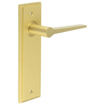 Satin Brass Door Handle Latch Backplate for Modern Homes - Solid Brass Interior Handle