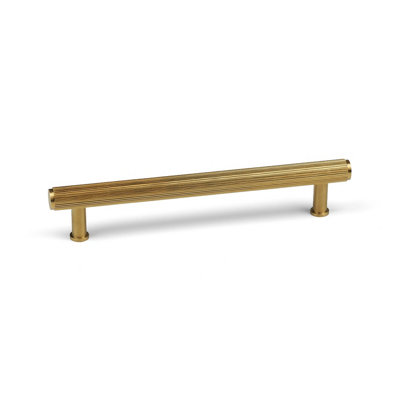 Satin Brass Gold Textured Reeded Cabinet Handle 160mm Centres