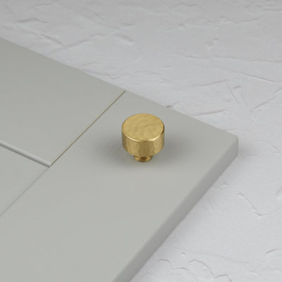 Satin Brass Hammered Knob 35mm Diameter