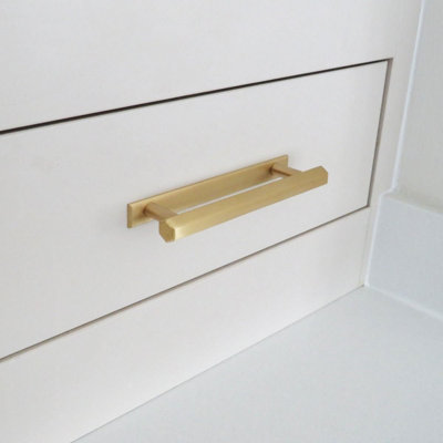 Satin Brass Hexagonal Cabinet T Bar Handle - Solid Brass - Hole Centre  128mm - SE Home