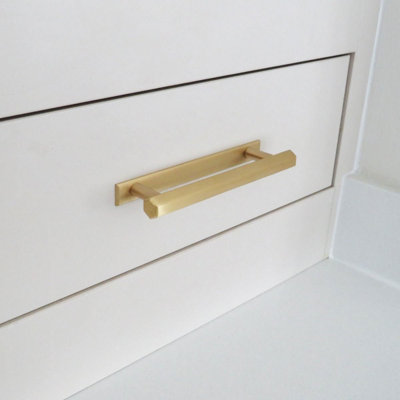 Satin Brass Hexagonal Cabinet T Bar Handle - Solid Brass - Hole Centre 128mm - SE Home