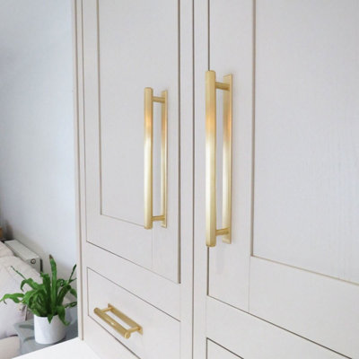Satin Brass Hexagonal Cabinet T Bar Handle - Solid Brass - Hole Centre 160mm - SE Home