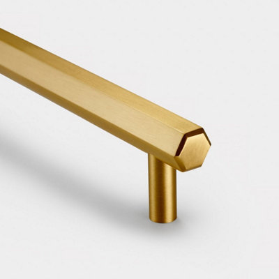 Satin Brass Hexagonal Cabinet T Bar Handle - Solid Brass - Hole Centre 224mm - SE Home